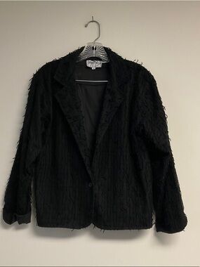 Black Textured Fringe Blazer Jacket - Unbranded